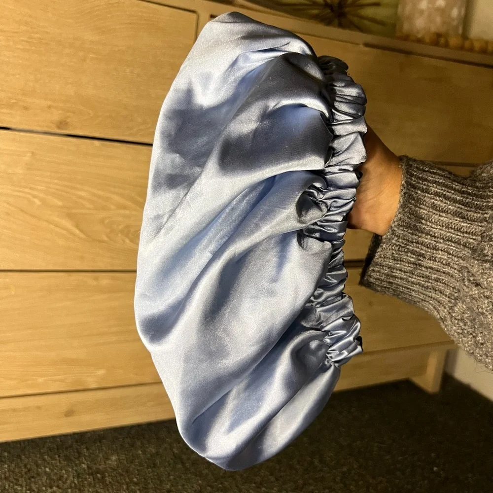 Pastel Blue Silk Satin Bonnet Curly Protective Sleep Hair Accessory Double Sided